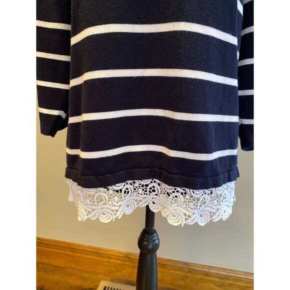 Christopher & Banks Sweater Top Plus Size XL Navy White Stripes Lace Hem Zipper - Picture 3 of 11